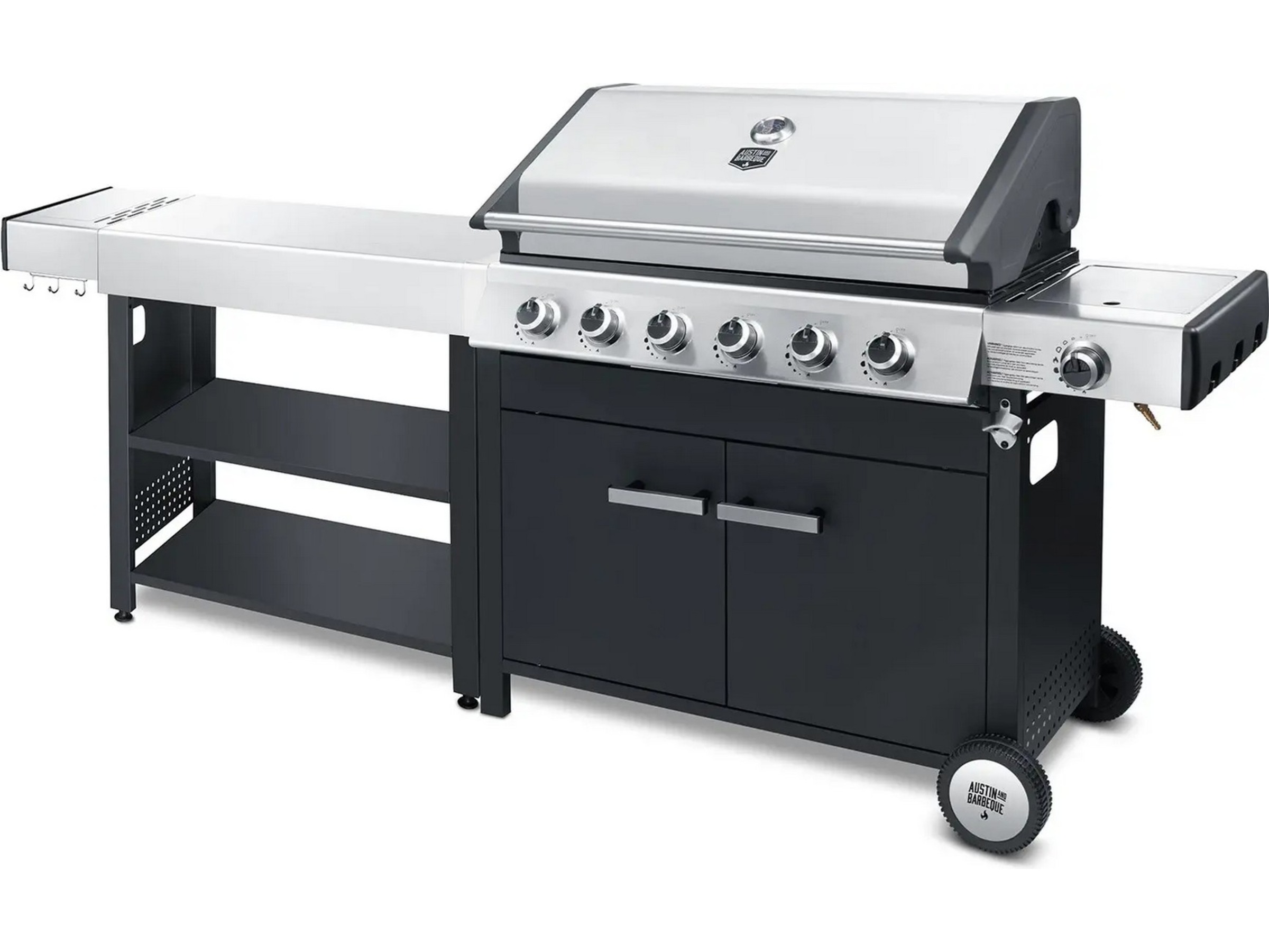 Austin and Barbeque Klassisk gassgrill med seks brennere og sidebord Grill
