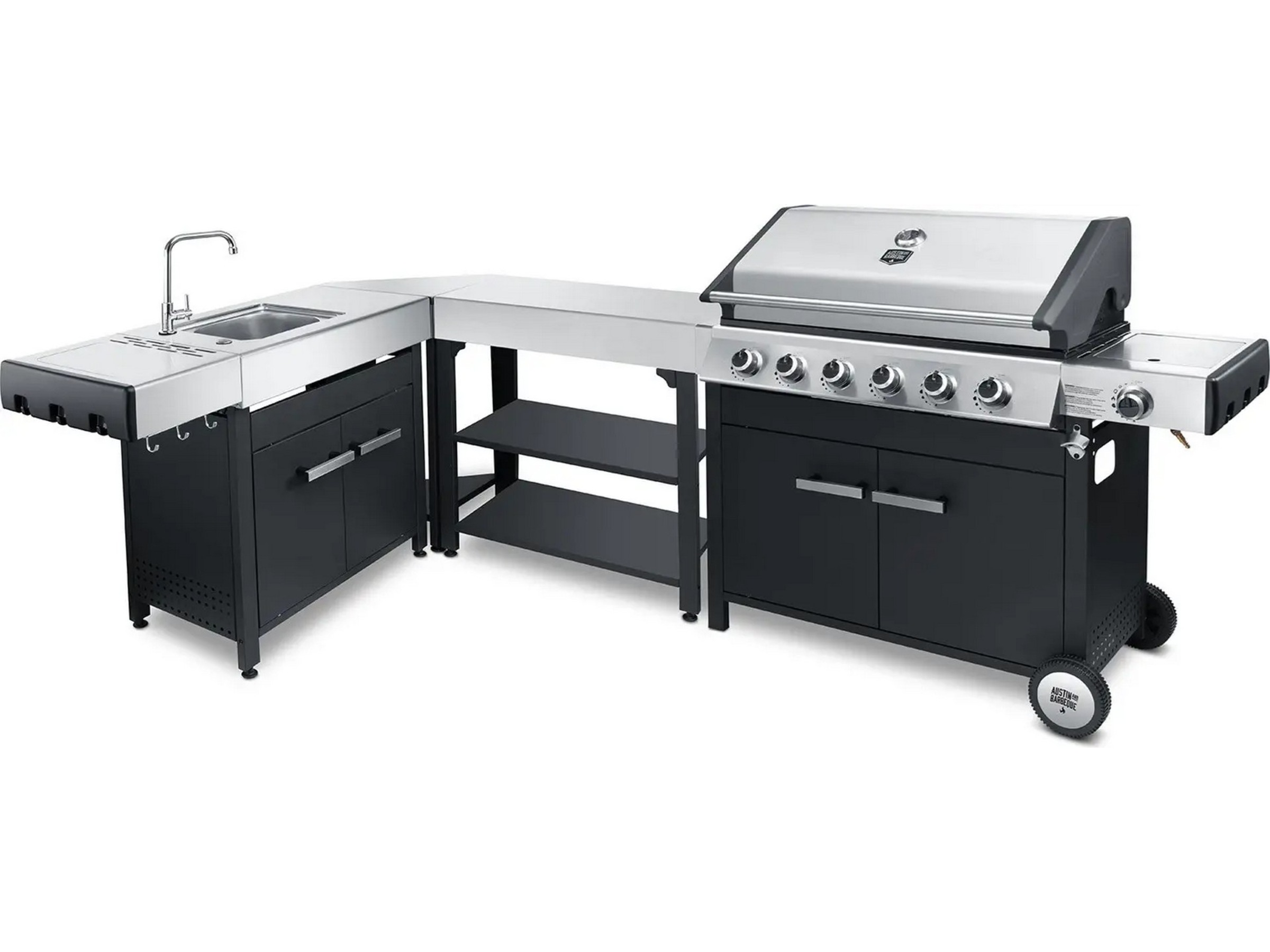 Austin and Barbeque Klassisk gassgrill med seks brennere og sidebord Grill