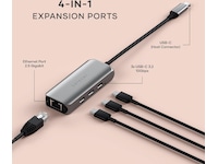 Satechi 4-in-1 USB-C og Ethernet docking (stellargrå) Dockingstasjon & USB-HUB