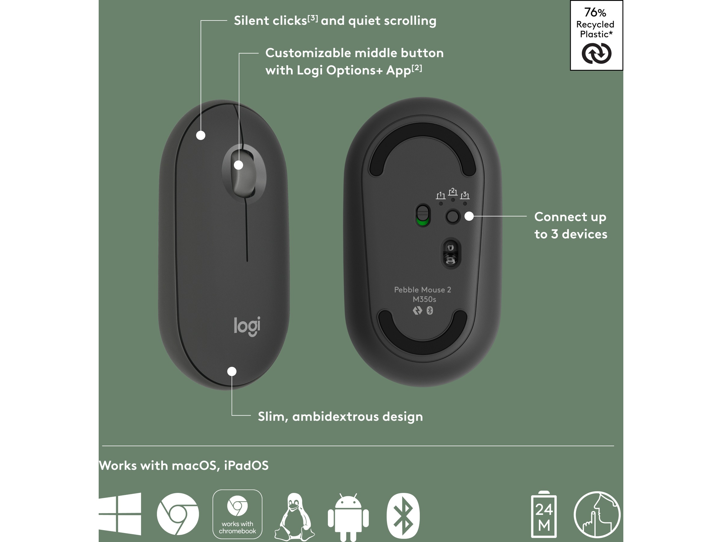 Pebble Mouse 2 M350s (sort) Mus