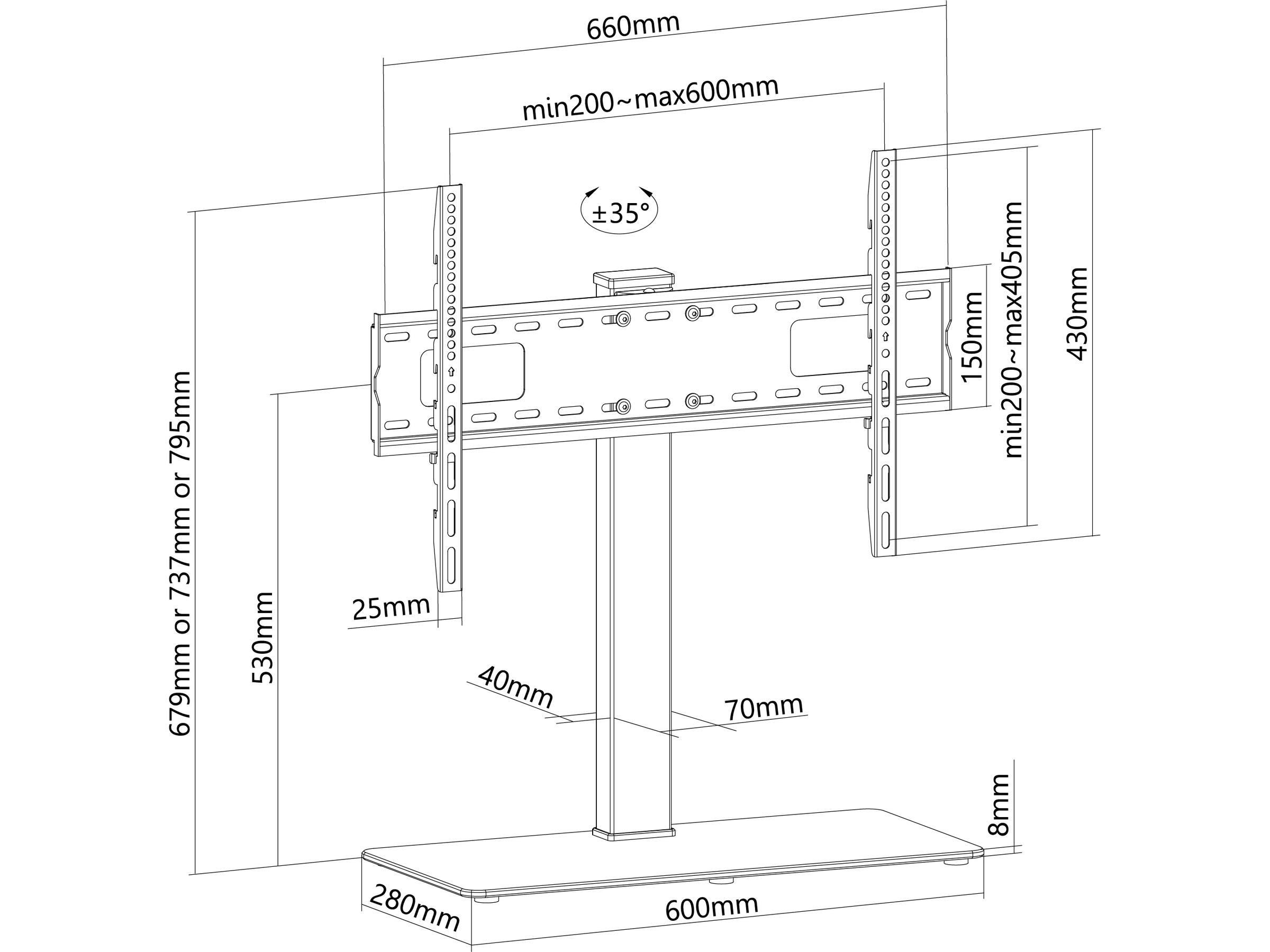 Andersson BHM 2.4 bordstativ TV med glassplate Veggfeste & TV-stativ