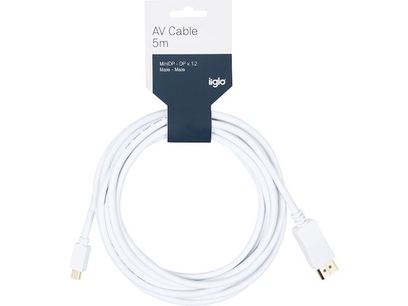 MiniDP til Displayport kabel 5m (hvit) Monitorkabler