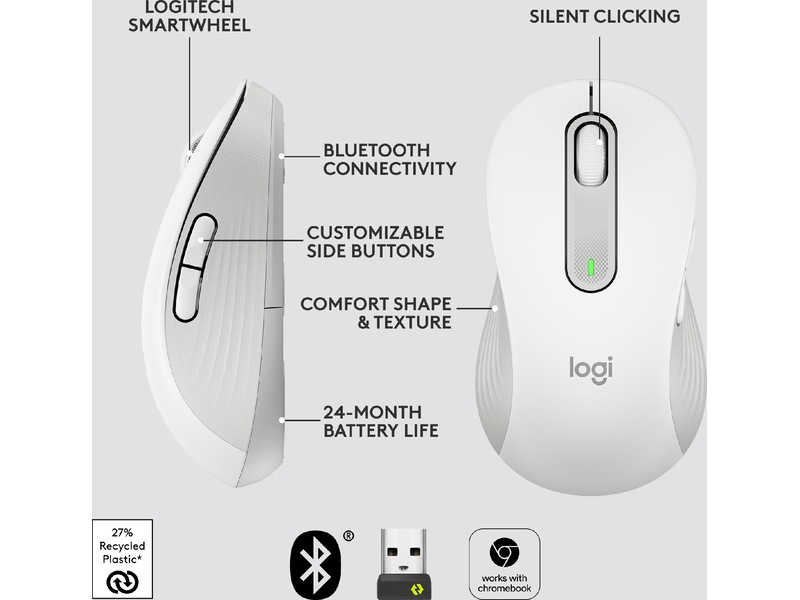 Logitech Signature M650 Large trådløs mus Offwhite Mus