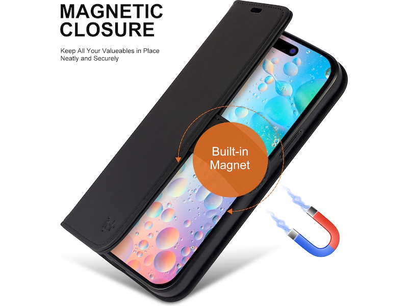 iiglo iPhone 15 Plus Lommebokdeksel (sort) Deksel til mobiltelefon