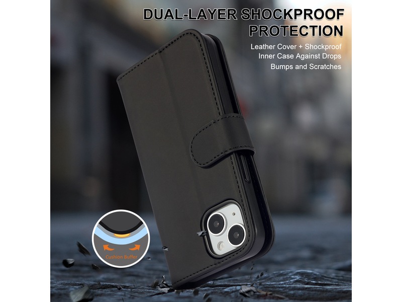 iiglo iPhone 15 / 14 Lommebokdeksel (sort) Deksel til mobiltelefon