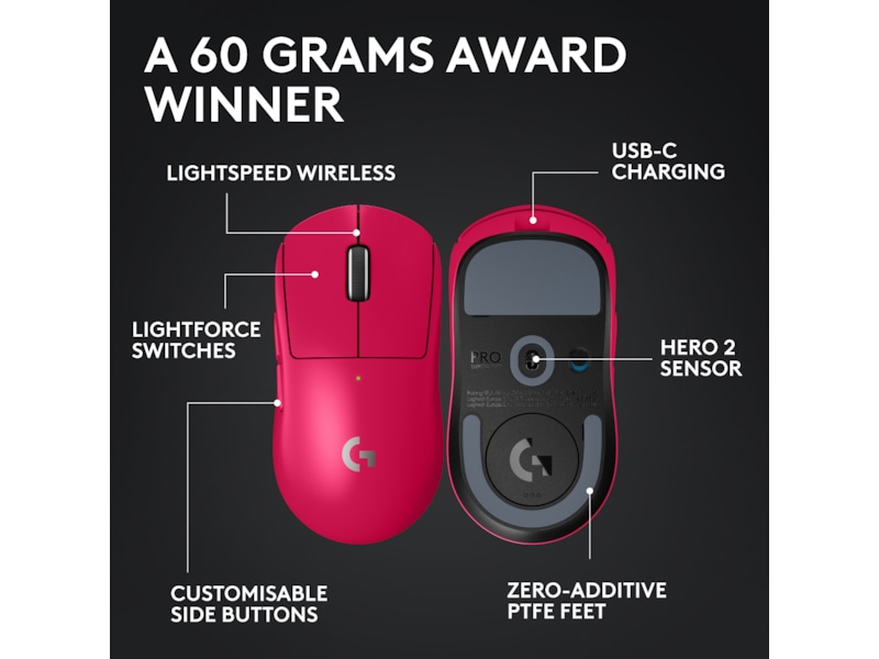 Logitech G Pro X Superlight 2 Lightspeed Trådløs Gamingmus (Magenta) Gamingmus
