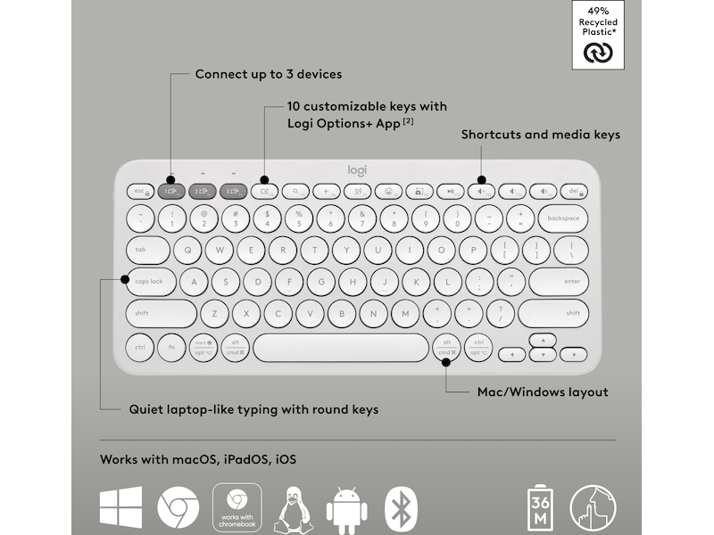 Pebble Keys 2 K380s (hvit) Tastatur