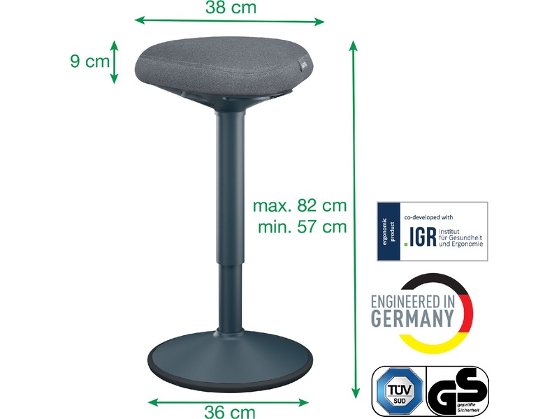 Leitz Ergo Active Balansestol sitt/stå, komfortsete, høyde 57-82 cm Kontorstoler