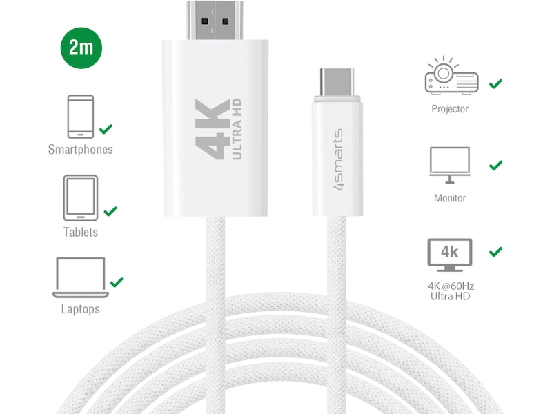 4smarts USB-C til HDMI kabel 2m (hvit) USB-kabler