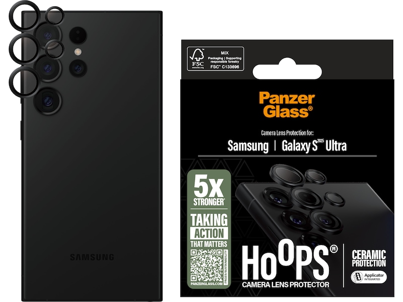 PanzerGlass Galaxy S25 Ultra Hoops Ceramic Linsebeskytter (sort) Skjermbeskyttelse