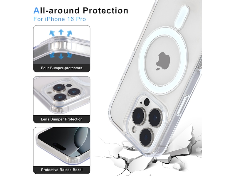 iiglo iPhone 16 Pro Magnetic Silikondeksel (gjennomsiktig) Deksel til mobiltelefon