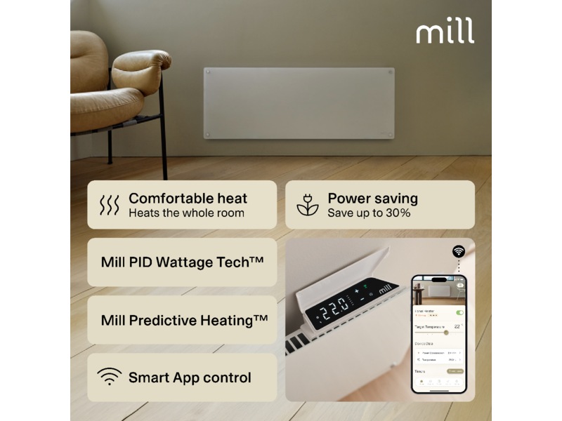 Mill Glass Smart WiFi Gen 4 panelovn 1300W (hvit) Panelovner