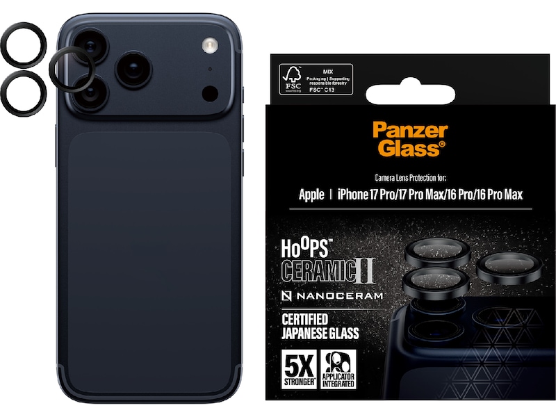 PanzerGlass iPhone 17 Pro / 17 Pro Max / 16 Pro / 16 Pro Max Hoops Ceramic II Linsebeskytter Skjermbeskyttelse