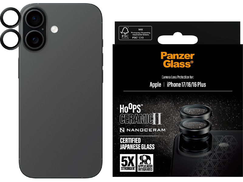 PanzerGlass iPhone 17 / 16 / 16 Plus Hoops Ceramic II Linsebeskytter Skjermbeskyttelse