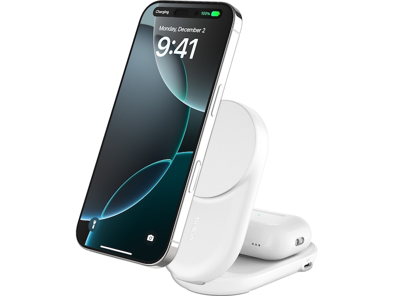 Belkin UltraCharge 2-in-1 Qi2 Trådløs lader (hvit) Trådløs lader
