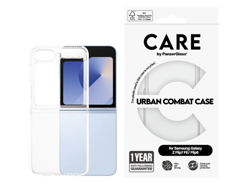 PanzerGlass CARE Galaxy Z Flip7 FE / Flip6 Urban Combat deksel (gjennomsiktig) Deksel til mobiltelefon