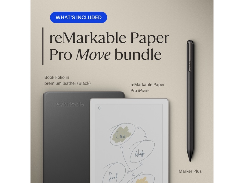 reMarkable Paper Pro Move 7.3" inkl. Marker Plus & Book Folio (sort skinn) Digitale notatblokker & tilbehør