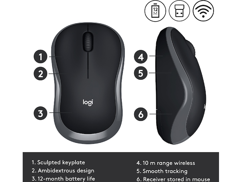 Logitech M185 Trådløs Mus Swift Grey Mus