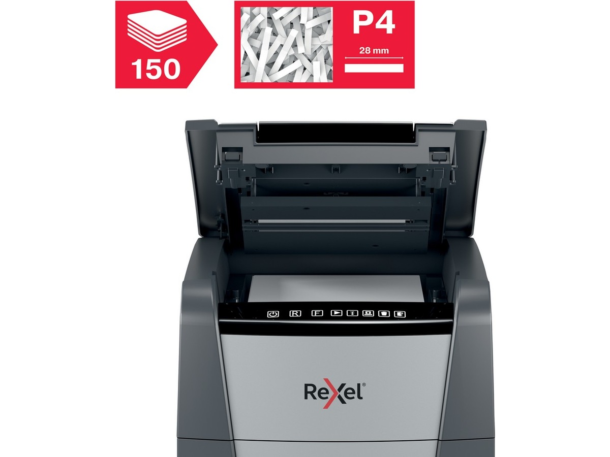 Rexel Makuleringsmaskin Optimum AutoFeed+ 150X automatisk krysskutt P4 Makuleringsmaskiner