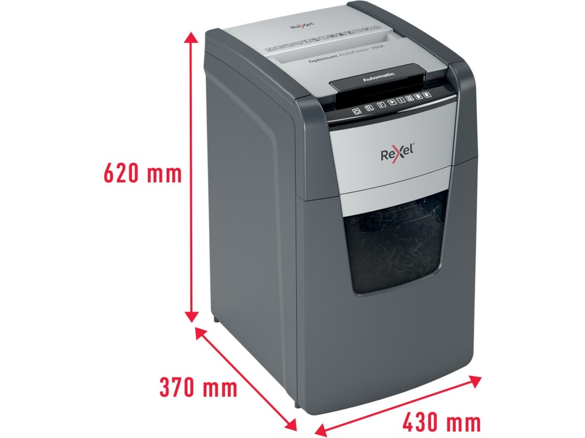 Rexel Makuleringsmaskin Optimum AutoFeed+ 150X automatisk krysskutt P4 Makuleringsmaskiner