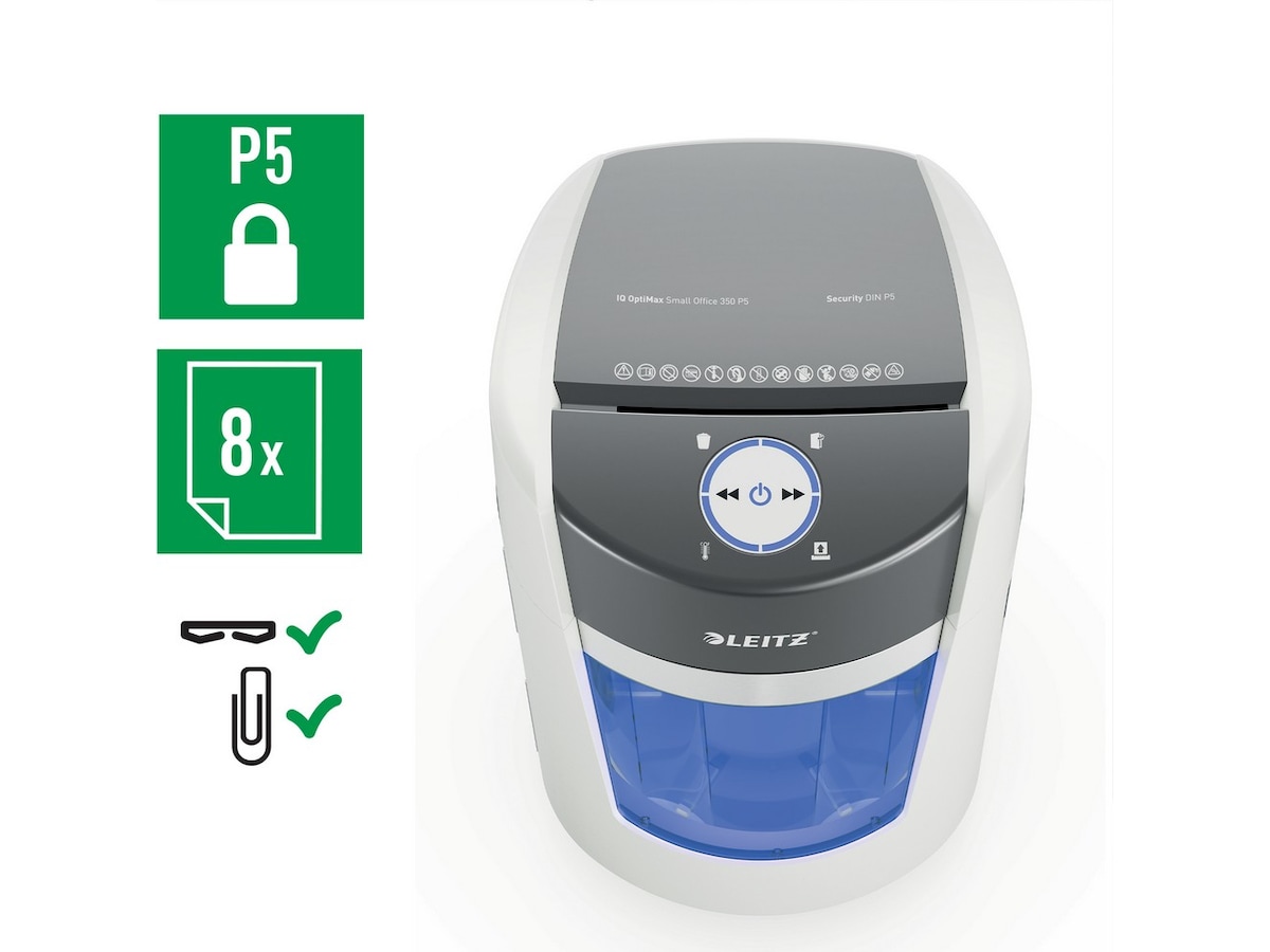 Leitz Makuleringsmaskin IQ OptiMax Small Office 350 Mikrokutt P5 Makuleringsmaskiner