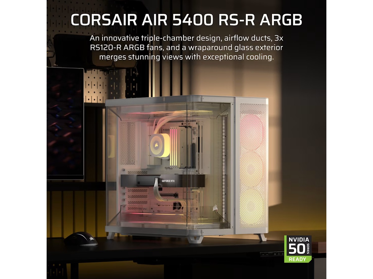 Corsair AIR 5400 RS-R ARGB Triple Chamber Mid Tower (hvit) Midi tower