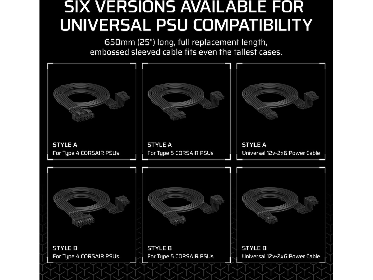Corsair Type 5 PSU 90° 12V-2x6 Style B kabel Tilbehør