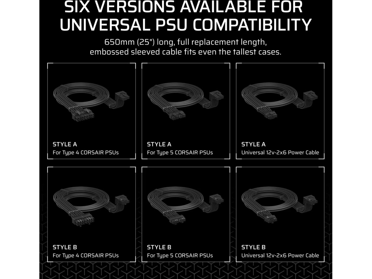 Corsair Type 5 PSU 90° 12V-2x6 Style A kabel Tilbehør