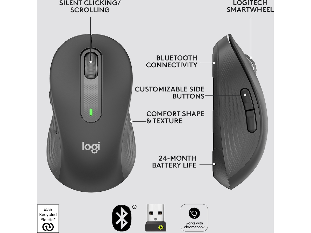 Logitech Signature M650 Large trådløs mus Grafittgrå Mus