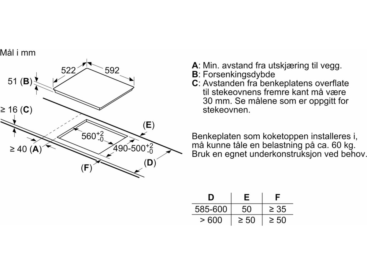 Siemens EH631BEB6X Induksjonsplate (sort) Induksjonstopp