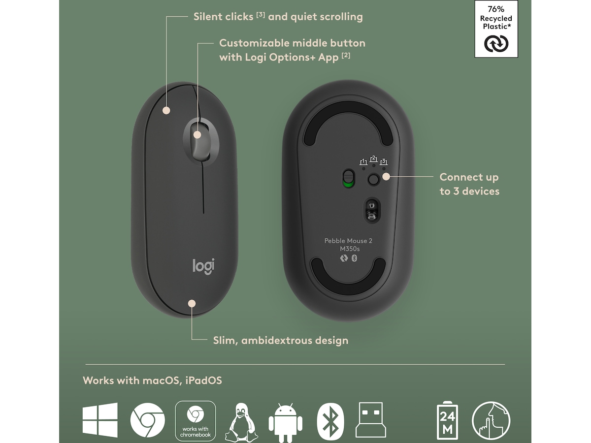 Pebble 2 Combo (sort) Mus & tastatur -kombipakker