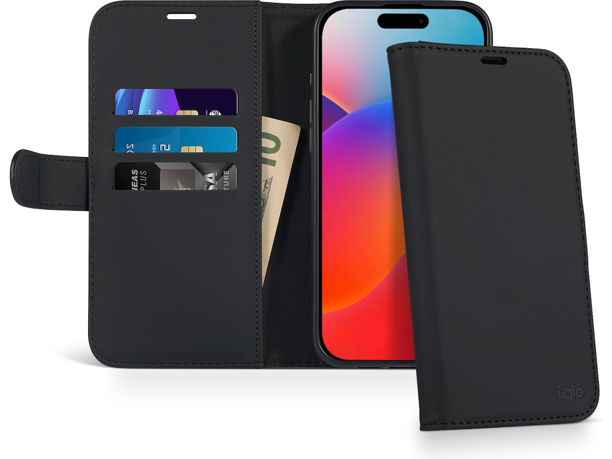 iiglo iPhone 16 Pro Lommebokdeksel (sort) Deksel til mobiltelefon