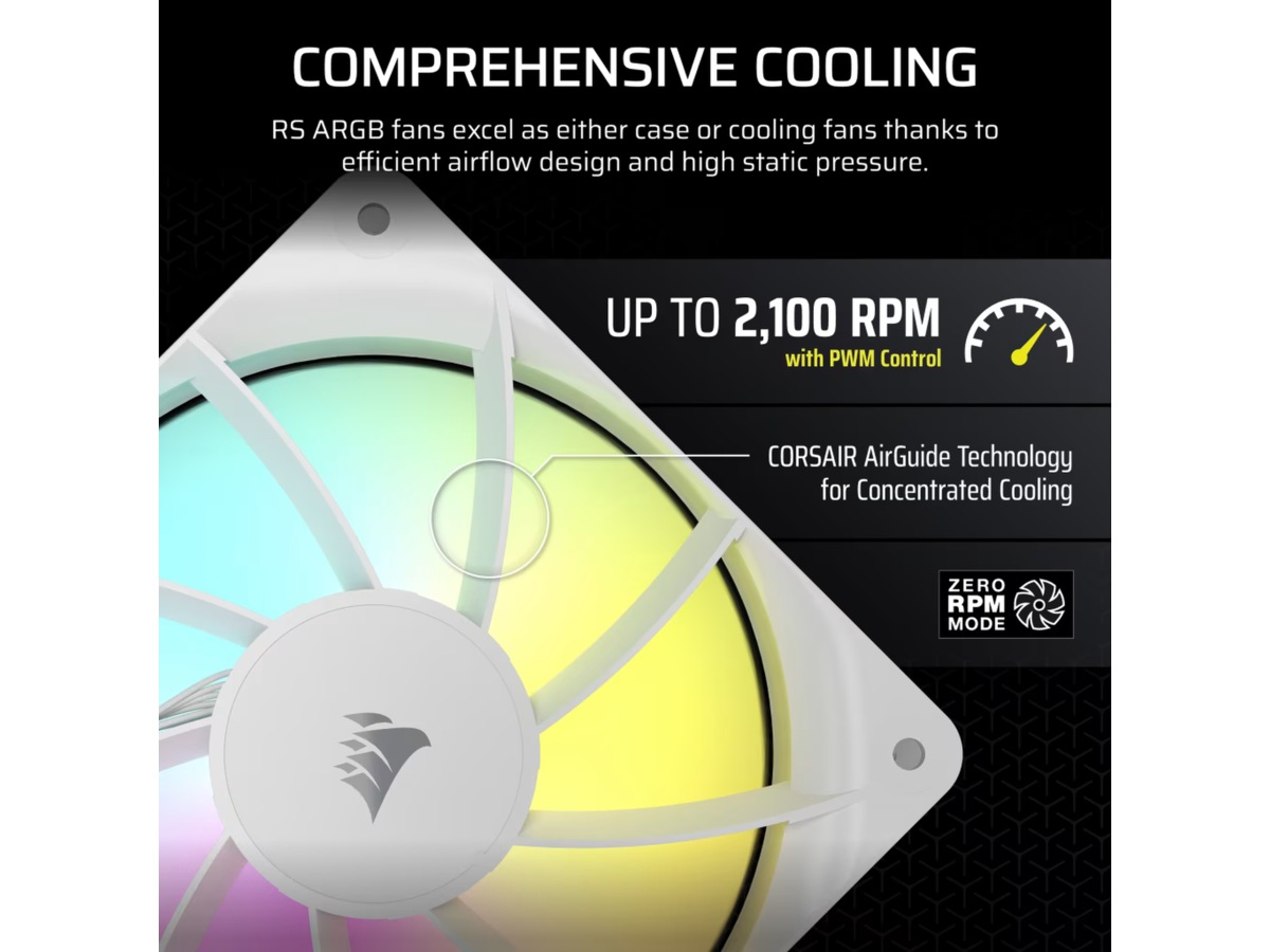 Corsair RS120 ARGB Vifte 3pk (hvit) Vifter