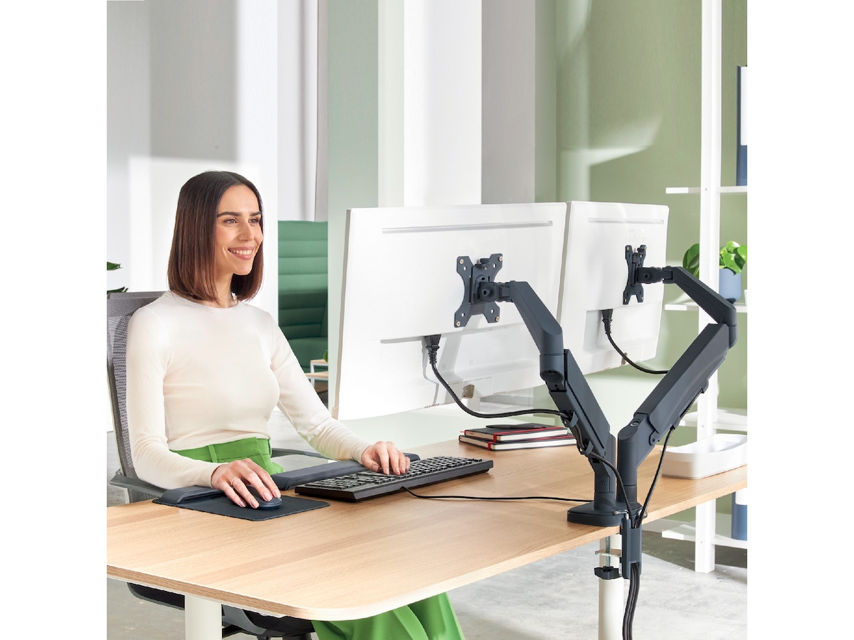 Leitz Ergo Skjermarm dobbel, plassbesparende, 17”-32” flat/buet skjerm Bord og veggfeste