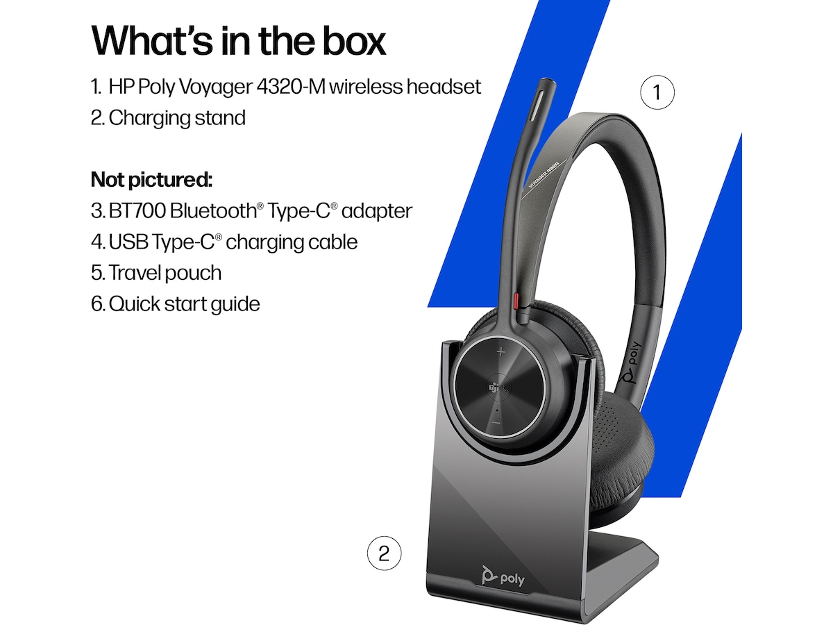 Poly Voyager 4320-M MS USB-C Headset med ladestativ Hodesett, trådløse