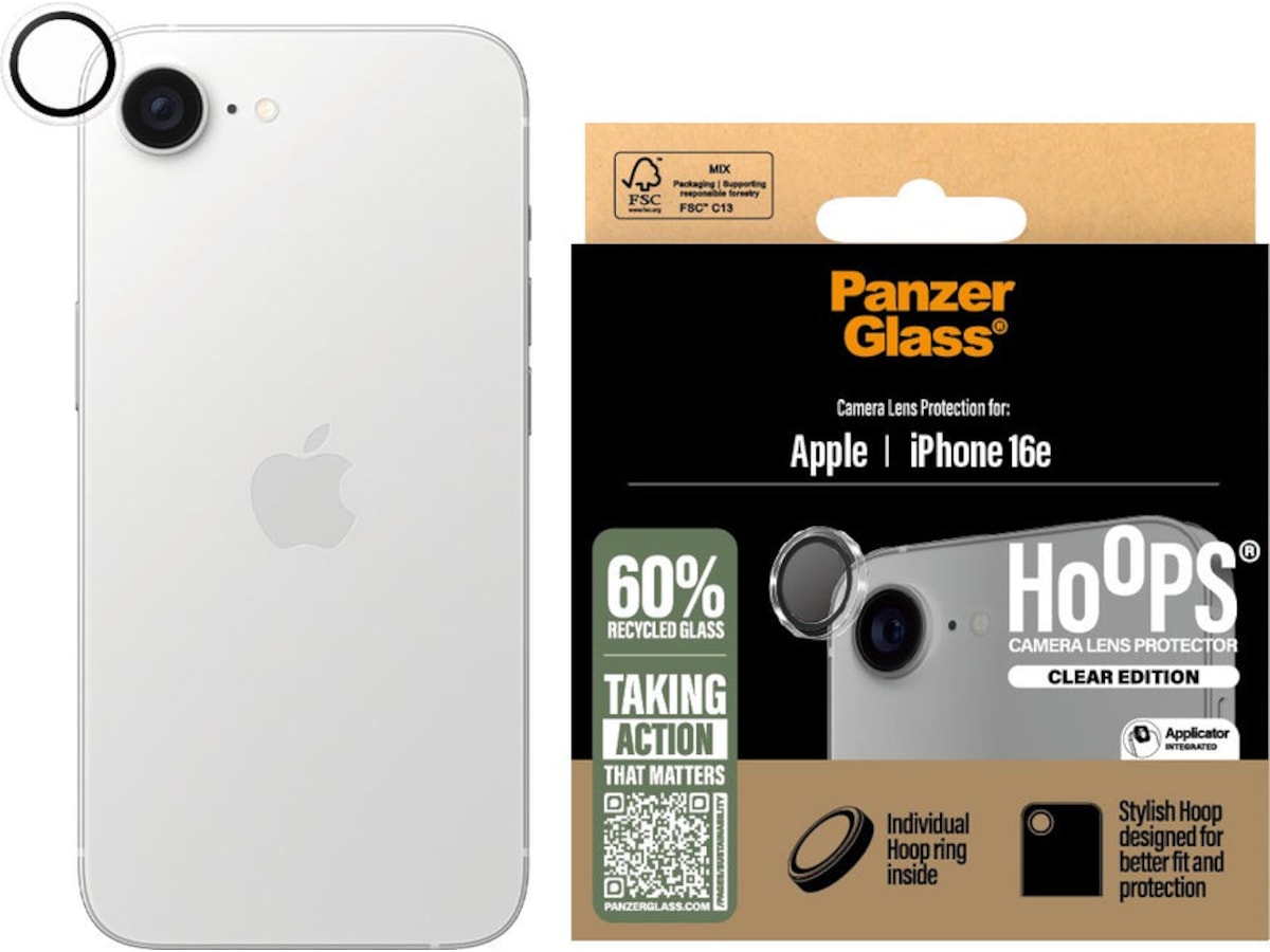PanzerGlass iPhone 16e Hoops Linsebeskytter (gjennomsiktig) Skjermbeskyttelse