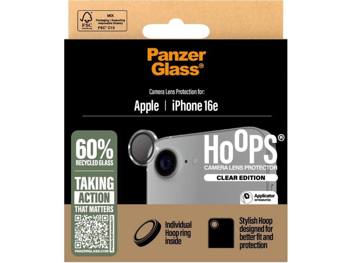 PanzerGlass iPhone 16e Hoops Linsebeskytter (gjennomsiktig) Skjermbeskyttelse