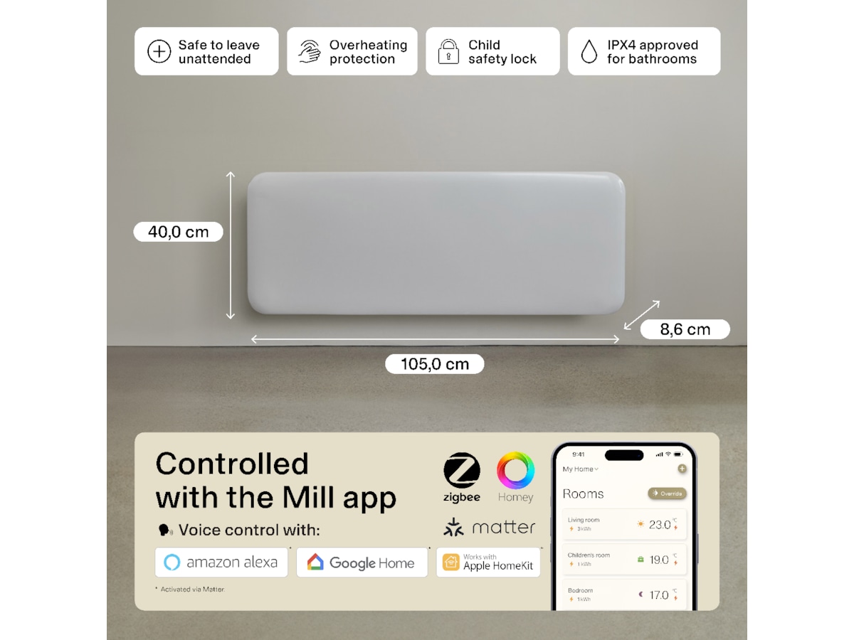 Mill Invisible Smart WiFi Gen 4 panelovn 1300W (hvit) Panelovner