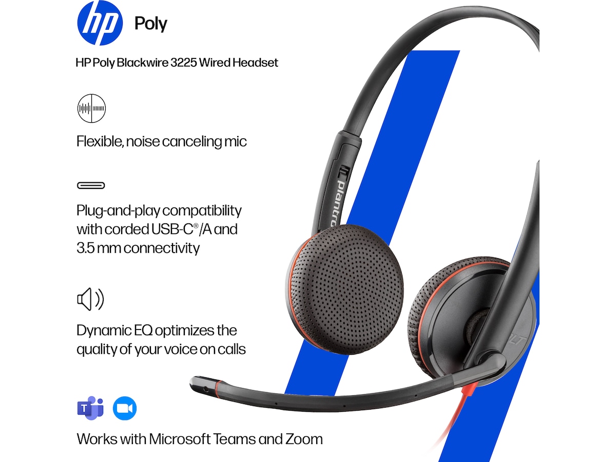 Poly Blackwire 3225 Stereo USB-C hodesett Hodesett, kablet
