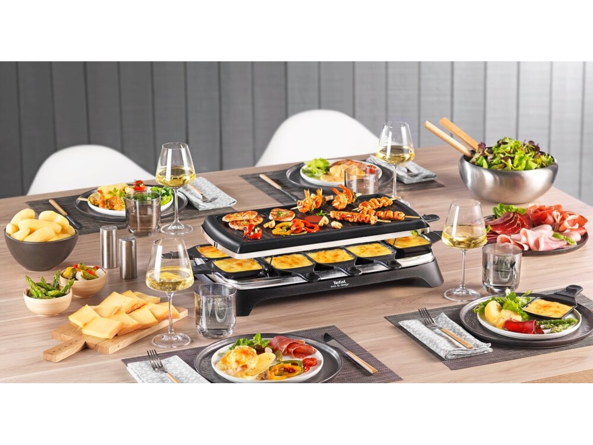 Tefal Raclette Inox & Design 10 panner sort RE458812 Andre kjøkkenapparater