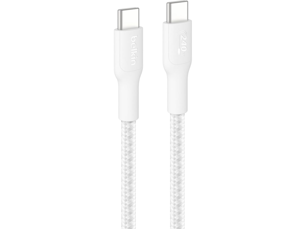 Belkin 240W USB-C flettet kabel 1m (hvit) USB-kabler