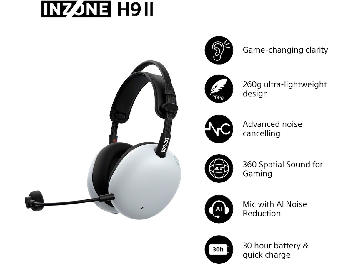 Sony INZONE H9 II Trådløst støydempende hodesett (hvit) Gaming headset