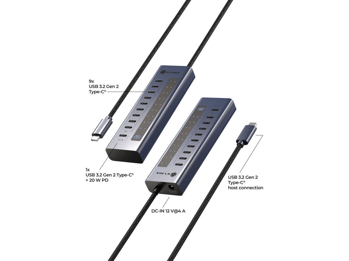 ICY BOX 10 porter USB Type-C® Gen 2 Hub Dockingstasjon & USB-HUB