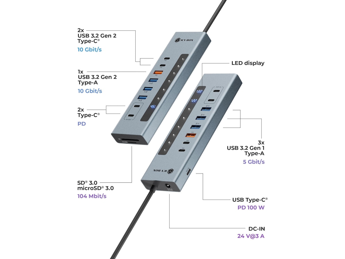 ICY BOX 11-i-1 USB Type-C HUB Dockingstasjon & USB-HUB