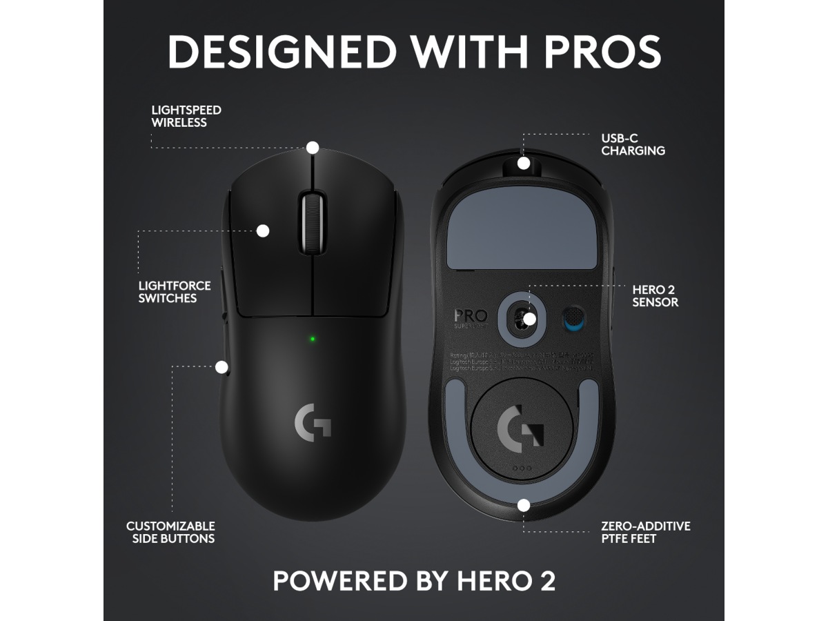 Logitech Pro X Superlight 2c Trådløs Gamingmus (svart) -B-Grade Demo mus