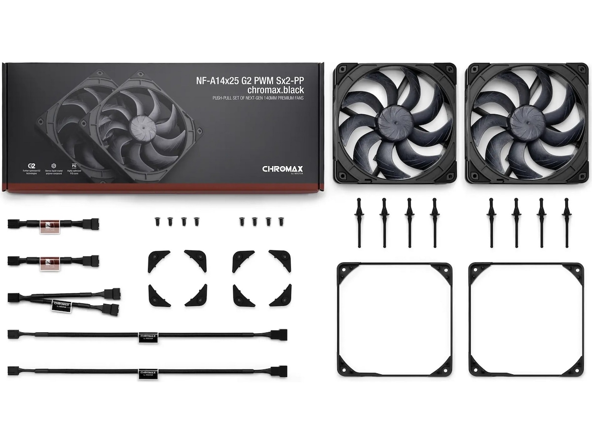 Noctua NF-A14x25 G2 PWM Sx2-PP chromax.black Vifte 2pk Vifter
