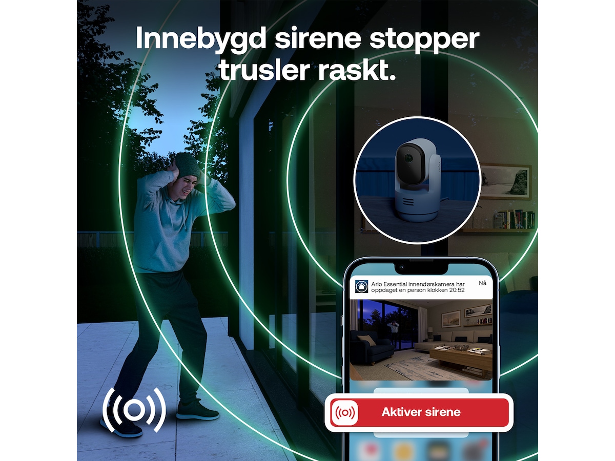 Arlo Essential 3 HD PTZ innendørs overvåkningskamera 2-pakning Overvåkningskameraer