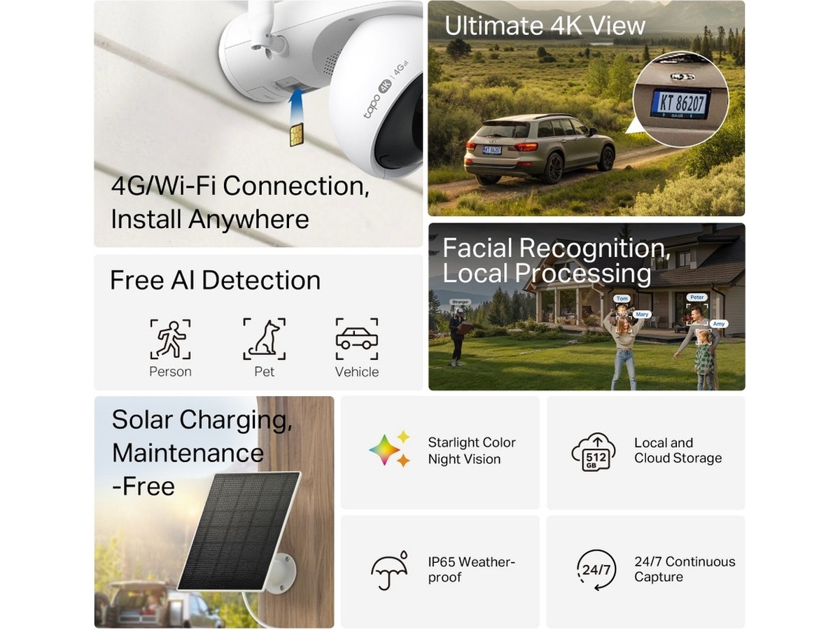 TP-Link Tapo C665G KIT solcelledrevet Wi-Fi/4G sikkerhetskamera Overvåkningskameraer