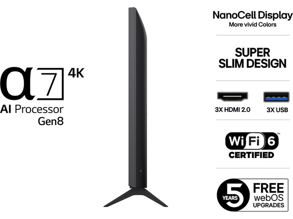 LG 43" NANO80 AI 4K NanoCell Smart TV (2025) + lydplanke 60 - 69 tommer TV