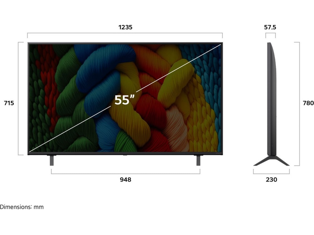 LG 55" NANO80 AI 4K NanoCell Smart TV (2025) + lydplanke 60 - 69 tommer TV